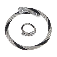 Rustfrit stål smykker sæt, armbånd & fingerring, Stainless Steel, forgyldt, justerbar & to tone, 9.5mm, 5mm, 2.5mm, 5mm, Indvendig diameter:Ca. 54x51mm, Størrelse:5, Længde Ca. 6.5 inch, 6sæt/Lot, Solgt af Lot