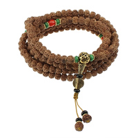 Handgelenk Mala, Rudraksha, mit Nylonschnur & Harz & Zinklegierung, buddhistischer Schmuck & 7-Strang, 5.5-6x7-8mm, 3x6.5mm,  7x7mm, 11x11x4mm, 6.5x3mm, 8-8.5x6mm, Länge ca. 58 ZollInch, 2SträngeStrang/Menge, ca. 219PCs/Strang, verkauft von Menge