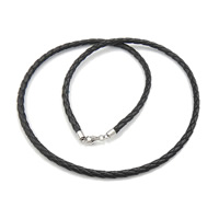 Corda Necklace Faisean, Cowhide, airgid sterling clasp gliomach, dubh, 3mm, Fad 18.5 Inse, 10Snáitheanna/Lot, Díolta De réir Lot