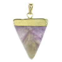 Ametyst Pendel, med Messing, Triangle, guldfarve belagt, Februar Birthstone & naturlige, nikkel, bly & cadmium fri, 25x35x4-6mm, Hole:Ca. 5x7mm, 10pc'er/Bag, Solgt af Bag