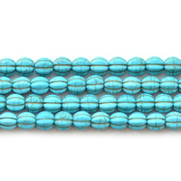 Turquoise Kralen, Synthetische Turquoise, Pompoen, gegolfd, blauw, 10mm, Gat:Ca 1mm, Lengte Ca 15 inch, 5strengen/Lot, 39pC's/Strand, Verkocht door Lot