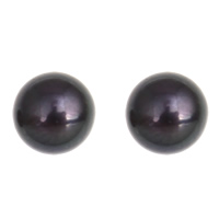 Halvdelen boret ferskvandskulturperle Beads, Ferskvandsperle, Dome, halv-boret, sort, 4.5-5mm, Hole:Ca. 0.8mm, Solgt af par