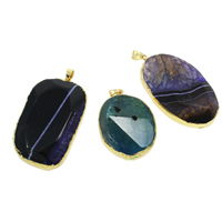 agate misto pendente, with ottone, placcato color oro, 30x40x8mm-38x50x13mm, Foro:Appross. 5x7mm, 10PC/borsa, Venduto da borsa