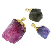 agate quartz de glace Pendentif, avec laiton caution, Placage de couleur d'or, mélangé, 18x25x17mm-32x42x25mm, Trou:Environ 5x7mm, 10PC/sac, Vendu par sac