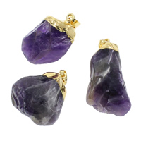 Amethyst Anhänger, mit Messing Stiftöse, goldfarben plattiert, Februar Birthstone & gemischt, 21x27x15mm-25x33x15mm, Bohrung:ca. 5x7mm, 10PCs/Tasche, verkauft von Tasche