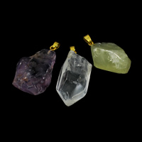 Natuurlijke Quartz Hangers, met messing borgtocht, gold plated, gemengd, 17x34x10mm-20x40x17mm, Gat:Ca 5mm, 20pC's/Bag, Verkocht door Bag