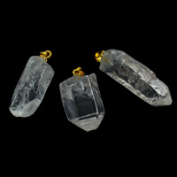 Clear Quartz Pendel, med messing kaution, guldfarve belagt, blandet, 13x33x11mm-17x40x15mm, Hole:Ca. 5mm, 20pc'er/Bag, Solgt af Bag