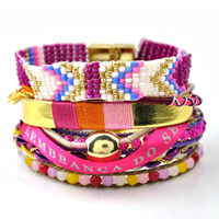 Fashion brasilianske Hipanema Armbånd, Nylon, med Grosgrain bånd & Glas Seed Beads & Glas & Zinc Alloy, forgyldt, Brasilien stil & 8-streng & facetteret, nikkel, bly & cadmium fri, 40mm, Længde Ca. 7.4 inch, 5Strands/Lot, Solgt af Lot