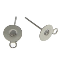 Stainless Steel Øreringe Indlæg, med loop, oprindelige farve, 6mm, 0.7mm, Hole:Ca. 1.5mm, 500par/Bag, Solgt af Bag