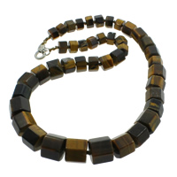 Tiger Eye Halskæde, zinklegering karabinlås, Kolonne, naturlig, 9-16mm, Solgt Per Ca. 18.5 inch Strand