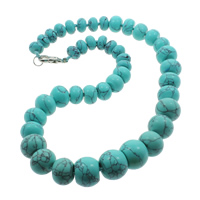 Fashion Turquoise Ketting, Natuurlijke Turquoise, zinklegering karabijn, Rondelle, natuurlijk, blauw, 10-18mm, Per verkocht Ca 18 inch Strand