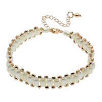 Sötvatten odlade Pearl Bracelet, Freshwater Pearl, med Mässing, med 6cm extender kedja, Ris, steg guldfärg pläterade, vit, 4-5mm, Såld Per Ca 6 inch Strand