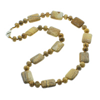 Picture Jasper Halsband, zinklegering Karbinlås, Rektangel, naturlig, 8x5mm, 13x18x6mm, Såld Per 17 inch Strand