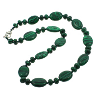 Malachite collier, Alliage de zinc fermoir homard, ovale plat, synthétique, 8x5mm, 13x18x6mm, Vendu par 17 pouce brin