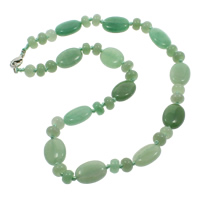 aventurine vert collier, Alliage de zinc fermoir homard, ovale plat, naturel, 8x5mm, 13x18x6mm, Vendu par 17 pouce brin