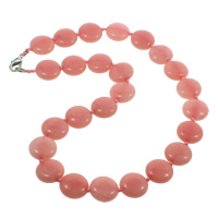 Rhodonite Halsketting, zinklegering karabijn, Rond plat, natuurlijk, 16x6.5mm, Per verkocht 17 inch Strand