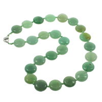 Zelená Aventurine Náhrdelník, slitina zinku Karabinky, Flat Round, přírodní, 16x6.5mm, Prodáno za 17 inch Strand