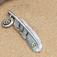 Bali Sterling Silver Pendants, Tailandia, Forma de pena, 70x15x4mm,16x14x3mm, Buraco:Aprox 1-3mm, vendido por PC