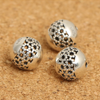 Bali Sterling Silber Perlen, Thailand, rund, hohl, 10mm, Bohrung:ca. 1mm, 15PCs/Menge, verkauft von Menge