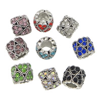 Perles European en alliage de zinc, pilier, Plaqué de couleur d'argent, sans filetage & avec strass, plus de couleurs à choisir, protéger l'environnement, sans nickel, plomb et cadmium, 10x9mm, Trou:Environ 5mm, 100PC/lot, Vendu par lot