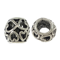 Zink Alloy Hollow Pärlor, Trumma, antik silver pläterad, med hjärtmönster & utan troll & ihålig, nickel, bly och kadmium gratis, 10x9.50mm, Hål:Ca 5mm, 300PC/Lot, Säljs av Lot