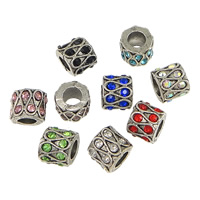 Zinc Alloy European perler, Kolonne, antik sølv farve forgyldt, uden trold & med rhinestone, flere farver til valg, nikkel, bly & cadmium fri, 10x8mm, Hole:Ca. 5mm, 200pc'er/Lot, Solgt af Lot