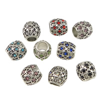 Zinc Alloy European Beads Drum antique silver color plated without troll & with rhinestone nickel lead & cadmium free Approx 5mm Sold By Lot