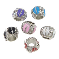 Zinklegering European Beads, Zinc Alloy, Drum, platinum plated, glazuur & met strass, meer kleuren voor de keuze, nikkel, lood en cadmium vrij, 9x12mm, Gat:Ca 5.5mm, 200pC's/Lot, Verkocht door Lot