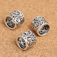 An Téalainn Sterling Silver bead poll mór, Colún, log, 7x8mm, Poll:Thart 6mm, 15ríomhairí pearsanta/Lot, Díolta De réir Lot