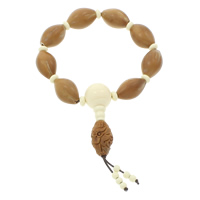 Poignet Mala, olivaire Nucleus, avec Ox os & cordon élastique en nylon, oeil de cheval, bijoux bouddhiste, couleur de café, 16x24mm, Longueur Environ 7.5 pouce, 3Strandstoron/sac, 9PC/brin, Vendu par sac