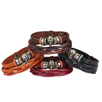 De Armband van mensen, Koeienhuid, met Niet-magnetische Hematiet & Hout & Roestvrij staal & Zinc Alloy, Schedel, plated, verstelbaar, meer kleuren voor de keuze, 28mm, Lengte 8 inch, 10strengen/Lot, Verkocht door Lot