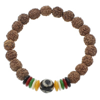 Pulsera Mala, Rudraksha, con Coco & Ágata Tibetana, La joyería budista, multicolor, 10mm, 10mm, longitud aproximado 7.5 Inch, 10Strandsfilamento/Bolsa, 18PCs/Sarta, Vendido por Bolsa