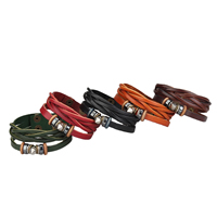 Rundsleder armbanden, Koeienhuid, met Niet-magnetische Hematiet & Hout & Roestvrij staal & Zinc Alloy, plated, verstelbaar, meer kleuren voor de keuze, 28mm, Lengte 8 inch, 10strengen/Lot, Verkocht door Lot