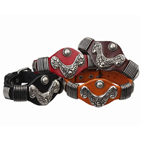 Los hombres de la pulsera y del brazalete, Cuero de vaca, con aleación de zinc, chapado en color de plata antigua, más colores para la opción, 28mm,16mm, longitud 10 Inch, 10Strandsfilamento/Grupo, Vendido por Grupo