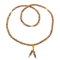 108 Mala kralen, gouden Sandelhout, met nylon elastiek & turkoois & Glas, Ronde, boeddhistische sieraden, geel, 6mm, 7mm, Lengte Ca 25 inch, 10strengen/Bag, 108pC's/Strand, Verkocht door Bag