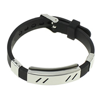 Mænd armbånd, Stainless Steel, med Silicone, justerbar, sort, 38x15x6.5mm, 9x11x5mm, 10mm, Solgt Per Ca. 9 inch Strand