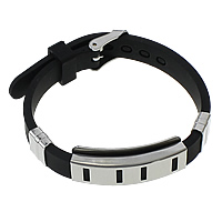 Men Bracelet Stainless Steel with Silicone adjustable black  10mm Sold Per Approx 9 Inch Strand