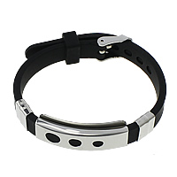 Bracelet homme, acier inoxydable, avec silicone, réglable, noire, 38x15x6.5mm, 9x11x5mm, 10mm, Vendu par Environ 9 pouce brin