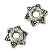 Lo zinco in lega tallone Cap, lega in zinco, Stella di David, placcato argento antico, assenza di nichel,piombo&cadmio, 6x7x0.50mm, Foro:Appross. 2mm, 3000PC/lotto, Venduto da lotto