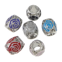 Zinklegering European Beads, Zinc Alloy, Drum, platinum plated, met bloempatroon & zonder troll & glazuur & hol, meer kleuren voor de keuze, nikkel, lood en cadmium vrij, 10x10.50mm, Gat:Ca 5mm, 100pC's/Lot, Verkocht door Lot