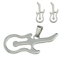 Set di gioielli in acciaio inox, Ciondolo & orecchino, chitarra, colore originale, 29.5x12.5x1.5mm, 6x14x11mm, Foro:Appross. 3x5mm, Venduto da set