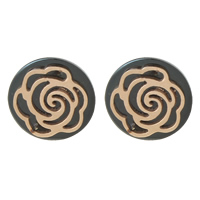 Roestvrij staal Stud Earrings, Rond plat, plated, met bloempatroon & two tone, 14x2mm, Verkocht door pair