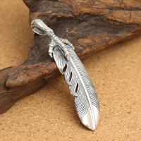 Bali Sterling Silver Pendants, Tailandia, Forma de pena, 68x14mm, Buraco:Aprox 1-3mm, vendido por PC