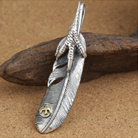 Thailand Sterling Silver Hängen, Feather, 67x14x12mm, Hål:Ca 1-3mm, Säljs av PC