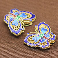 Sterling Silver perline di Cloisonne, Sterling Silver Cloisonne, Farfalla, placcato oro vero, cavo, 17x14.50x5mm, Foro:Appross. 1.5mm, 5PC/lotto, Venduto da lotto