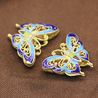 Plata perlas Cloisonne, Cloisonné de plata esterlina, Mariposa, chapado en oro real, hueco, 19x15.50x6.50mm, agujero:aproximado 2mm, 5PCs/Grupo, Vendido por Grupo