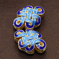 Sterling Silver perline di Cloisonne, Sterling Silver Cloisonne, Nodo Cinese, placcato oro vero, 18.50x13x8.50mm, Foro:Appross. 2mm, 3PC/lotto, Venduto da lotto