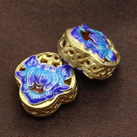 Sterling Silver perline di Cloisonne, Sterling Silver Cloisonne, placcato oro vero, cavo, 13x12.50x8mm, Foro:Appross. 1mm, 5PC/lotto, Venduto da lotto