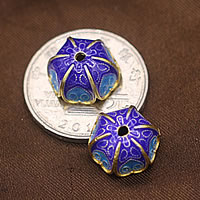 Sterling Silver Cloisonne Bead Cap, óir fíor plated, 14x8mm, Poll:Thart 1.5mm, 5ríomhairí pearsanta/Lot, Díolta De réir Lot