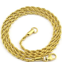 Rostfritt stål kedja halsband, ROSTFRITT STÅL, guldfärg pläterade, olika storlek för val & Rope Chain, Längd Ca 19.6 inch, 10Strands/Lot, Säljs av Lot